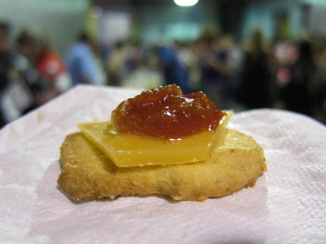 "L'Amuse Gouda with Tomato Jam on a Grits Cookie", from Allison Velasco, Whole Foods Midtown East<br>